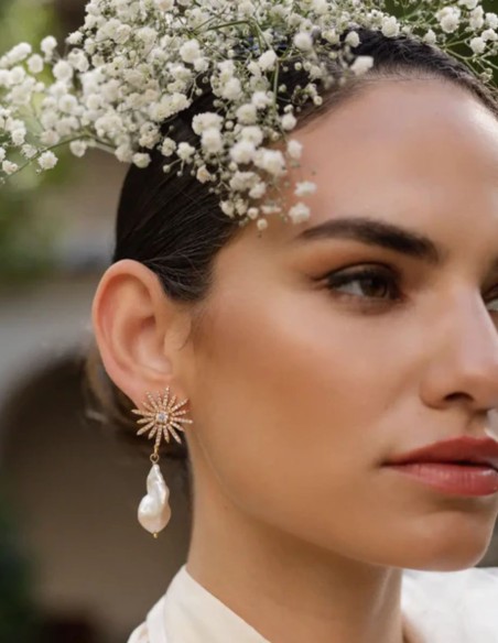 Longues boucles d'oreilles avec étoile et perles baroques