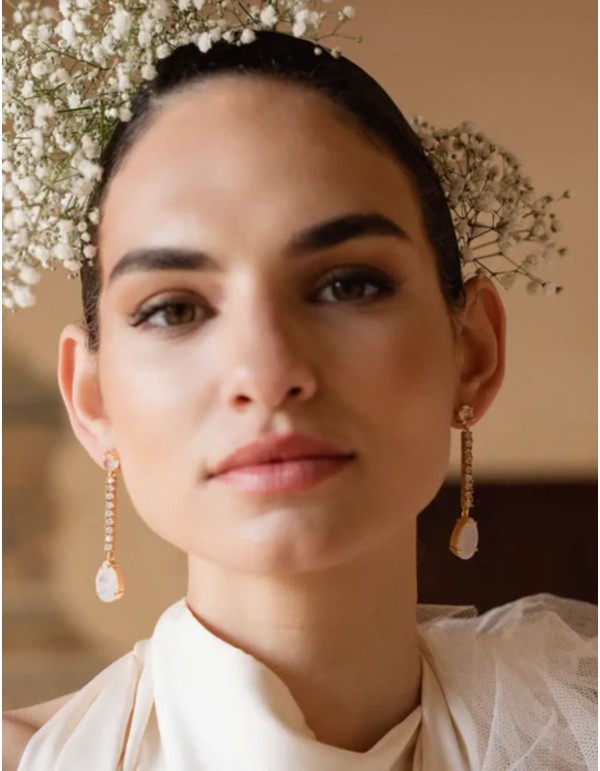 Long party earrings with zirconia and carved pearls 2