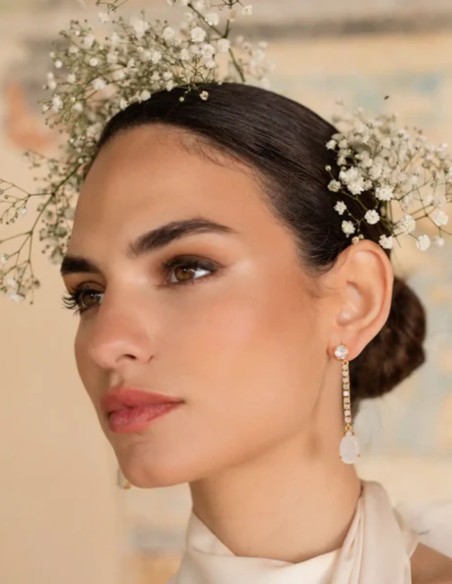 Pendientes de fiesta largos con circonitas y perla tallada