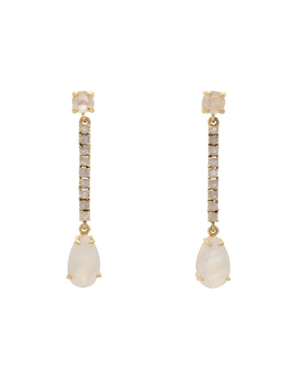 Long party earrings with zirconia and carved pearls