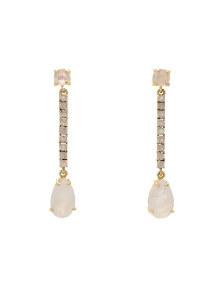 Pendientes de fiesta largos con circonitas y perla tallada