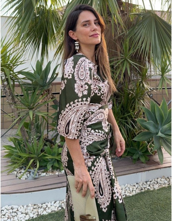 Falda larga estampado étnico verde con doble anudado