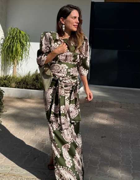 Falda larga estampado étnico verde con doble anudado