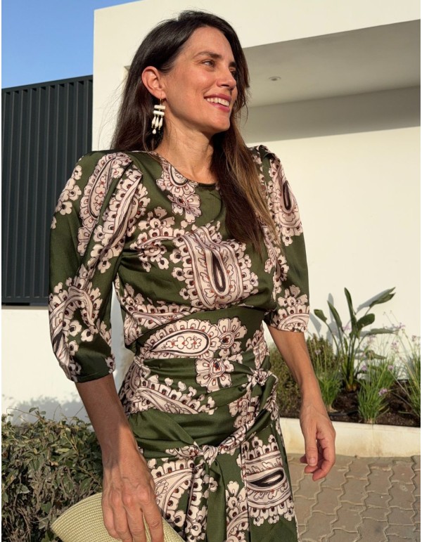 Ethnic green printed short sleeve top