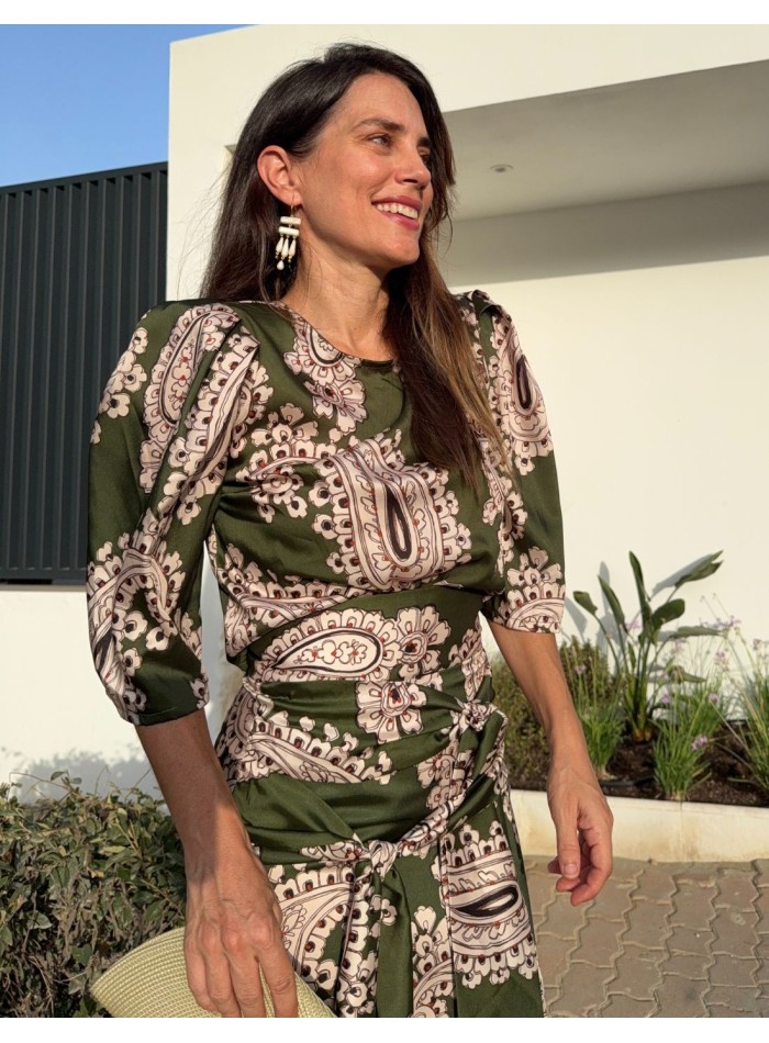 Top de manga corta estampado verde étnico