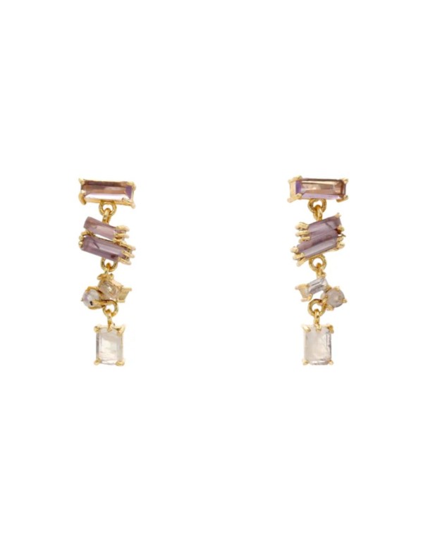 Short earrings with colored geometric stones