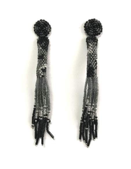 Long fringed beaded party earrings with bangs