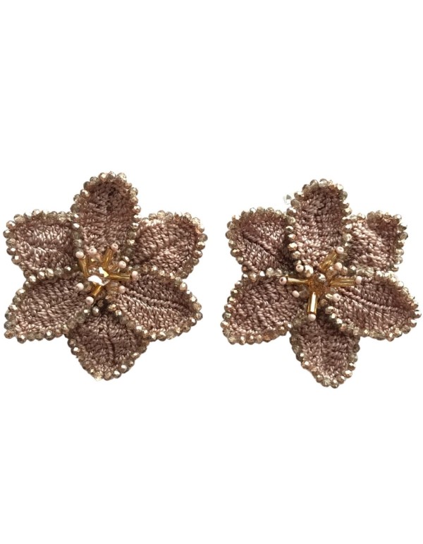 Crochet floral earrings with stones and stainless steel 2