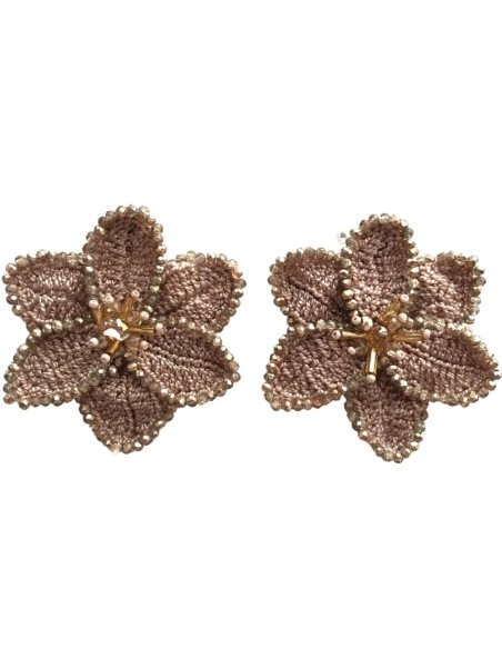 Crochet floral earrings with stones and stainless steel