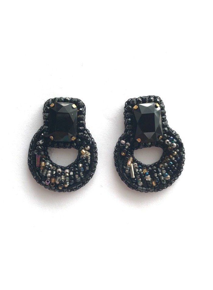 Bead embroidered earrings and rectangular...