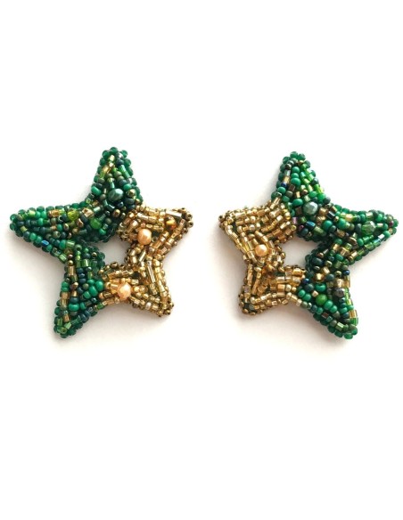 Hand embroidered star earrings with beads