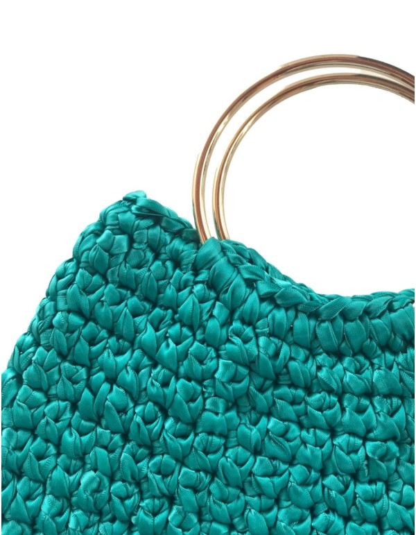 Crochet handbag with satin ribbons and metal handles 2