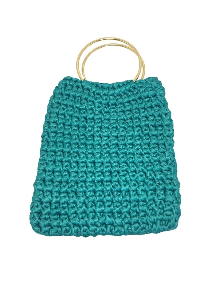 Crochet handbag with satin ribbons and metal...