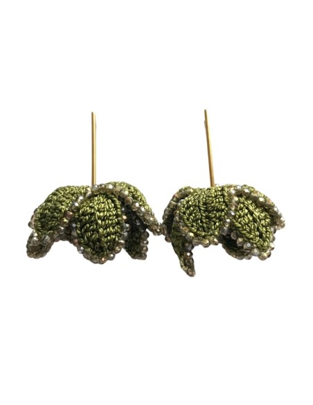 Boucles d'oreilles florales en crochet avec cristaux et métal doré