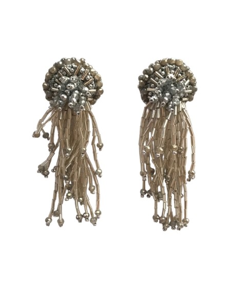 Pendientes de crochet en abanico con flecos y cristales