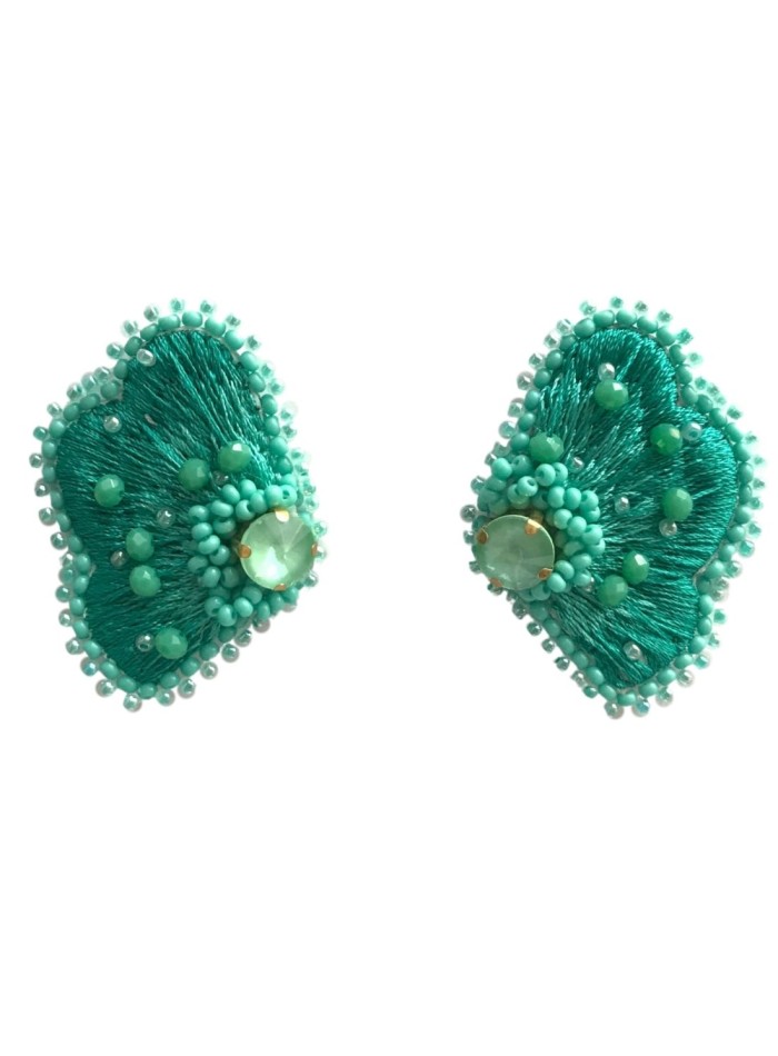 Earrings embroidered with beads and central...