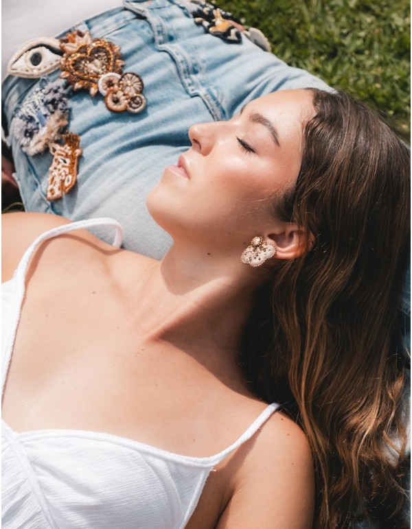 Half flower earrings embroidered with crystals and beads 2