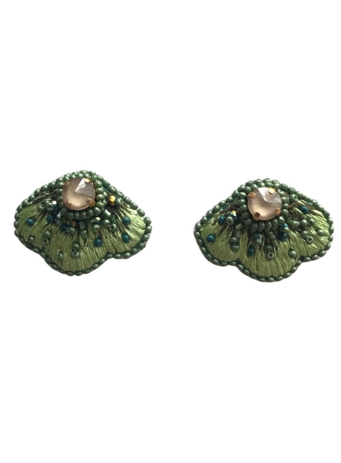 Boucles d'oreilles demi-fleurs brodées de...