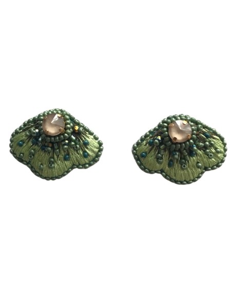 Half flower earrings embroidered with crystals and beads