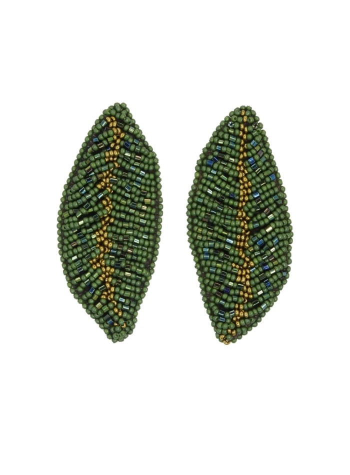 Maxi green party earrings in the shape of leaves