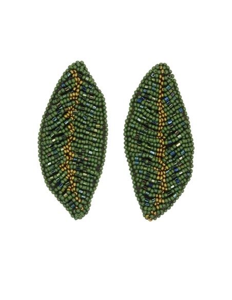 Maxi green party earrings in the shape of leaves