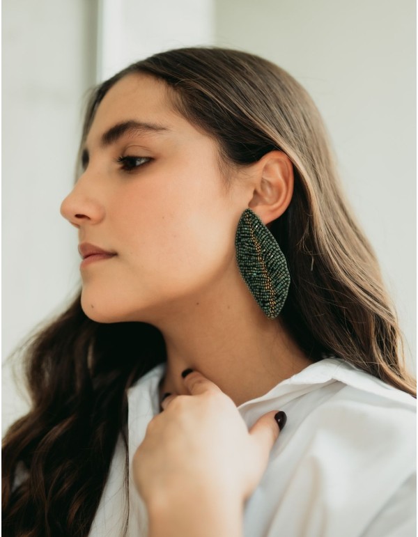 Boucles d'oreilles maxi party en forme de feuilles vertes 2