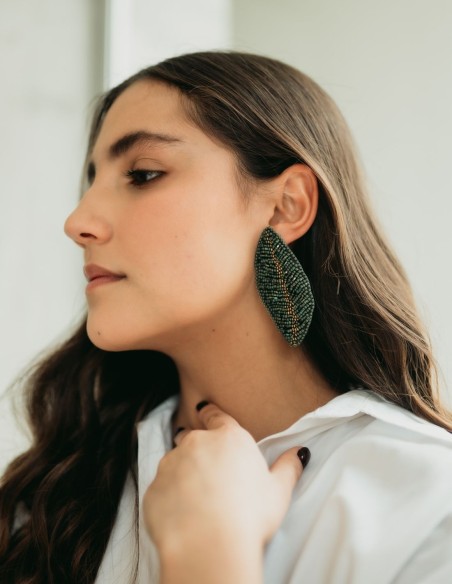 Boucles d'oreilles maxi party en forme de feuilles vertes