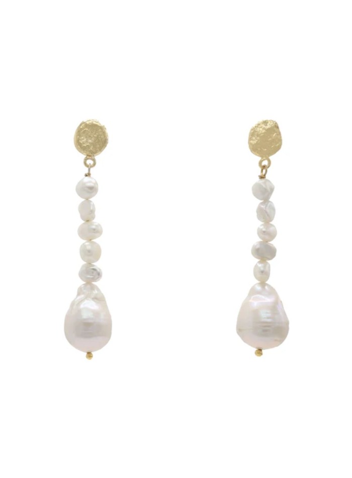 Pendientes largos con perlas irregulares y perla barroca