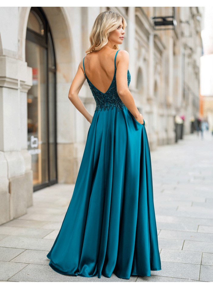 Long ball gown with rhinestones and slit skirt...