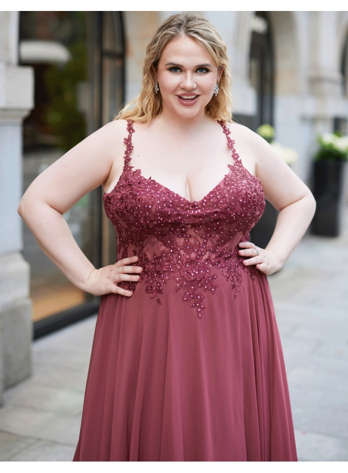 vestido de fiesta elegante para talla grande en rosa