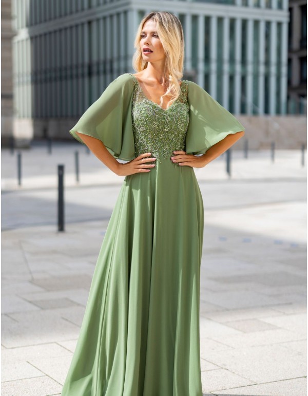 Robe d'invité longue avec manches courtes et corsage en...