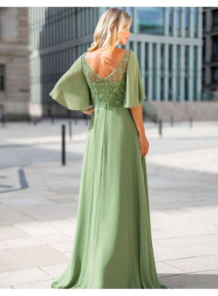 Long guest dress with short sleeves and...