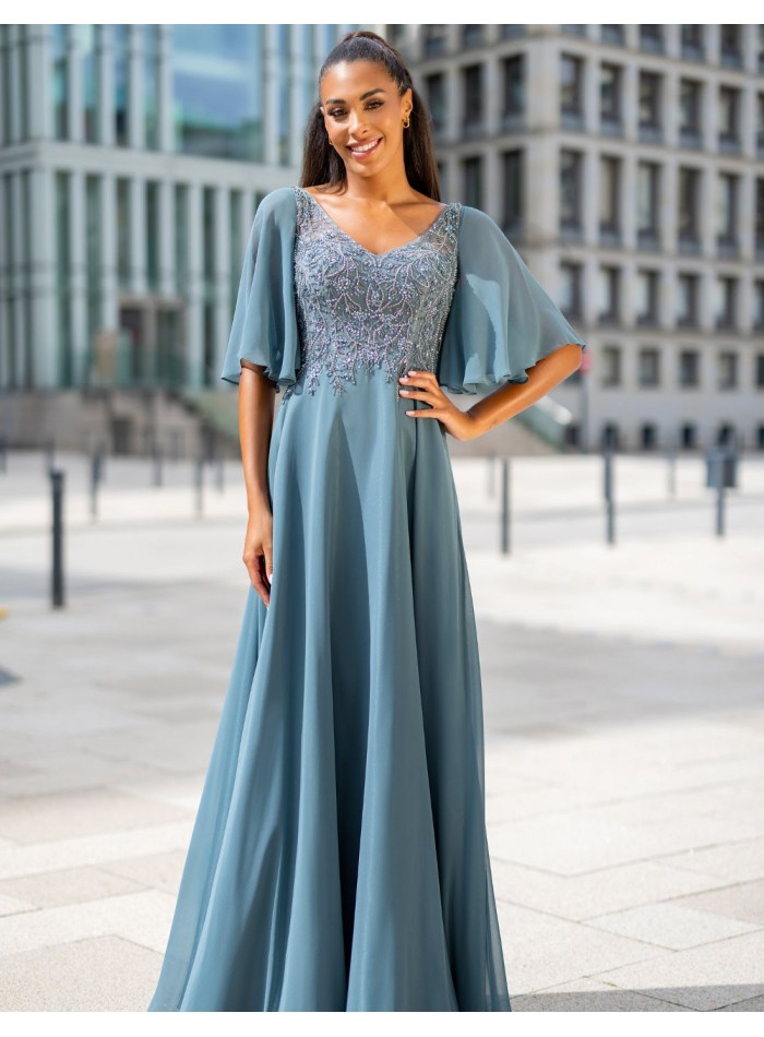 Long guest dress with short sleeves and...