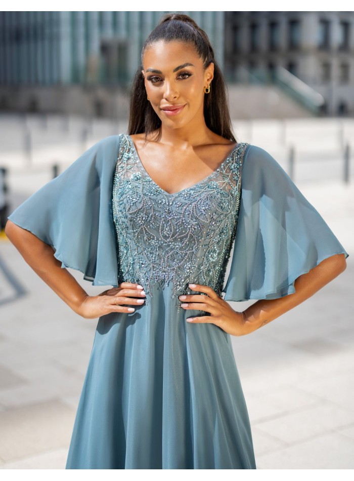 Long guest dress with short sleeves and...