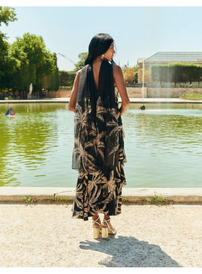 Palm tree print guest dress