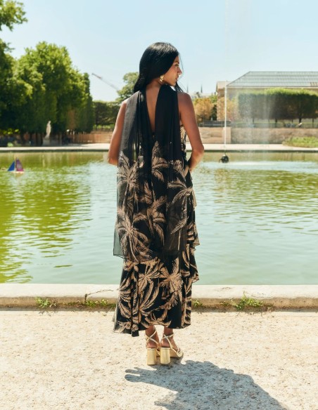 Palm tree print guest dress