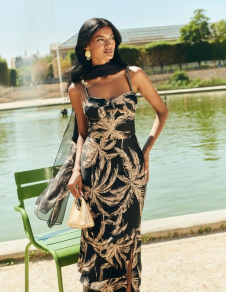 Palm tree print guest dress