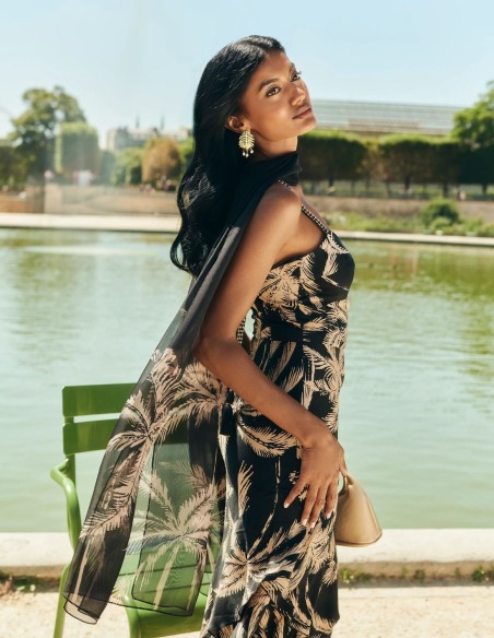 Palm tree print guest dress