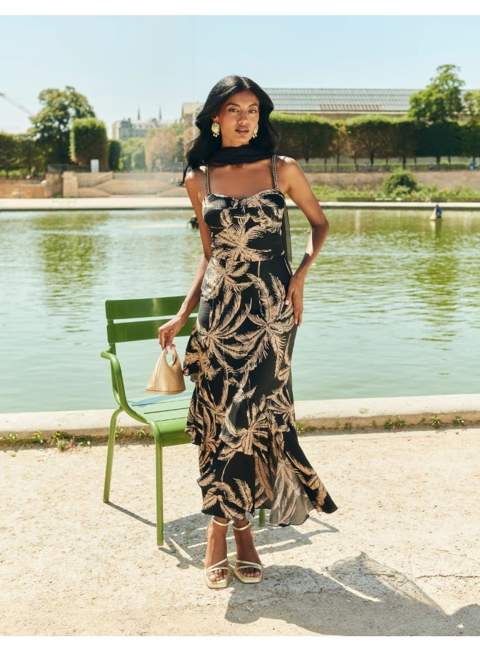 Palm tree print guest dress