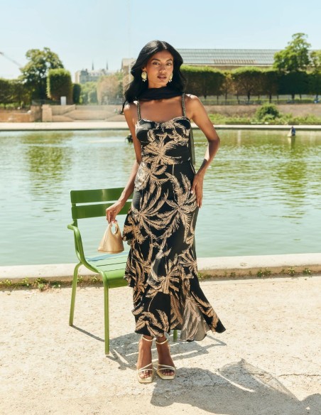Palm tree print guest dress