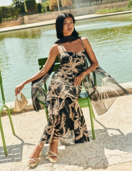 Palm tree print guest dress