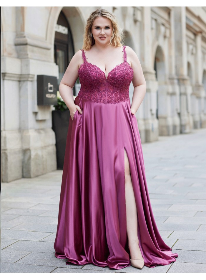 Elegant plus size long party dress with satin...