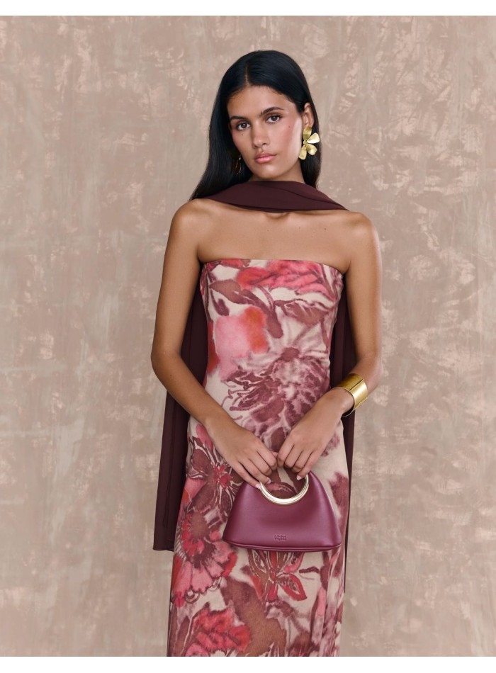 Printed long strapless neckline guest dress