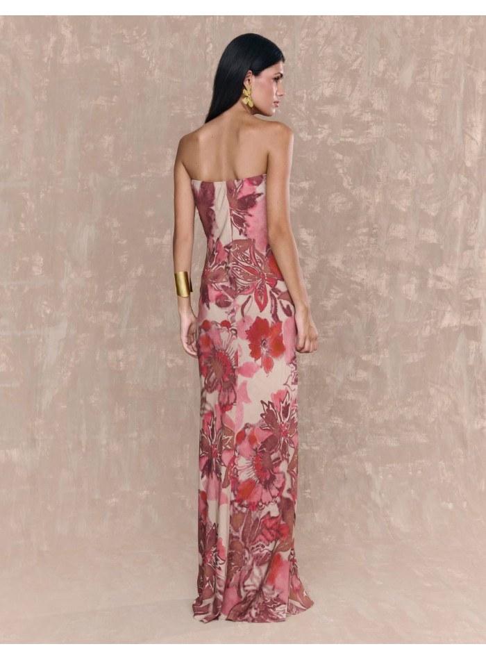 Printed long strapless neckline guest dress