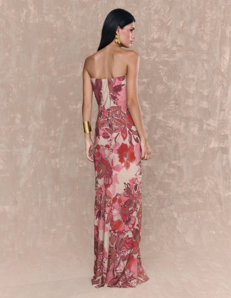 Printed long strapless neckline guest dress