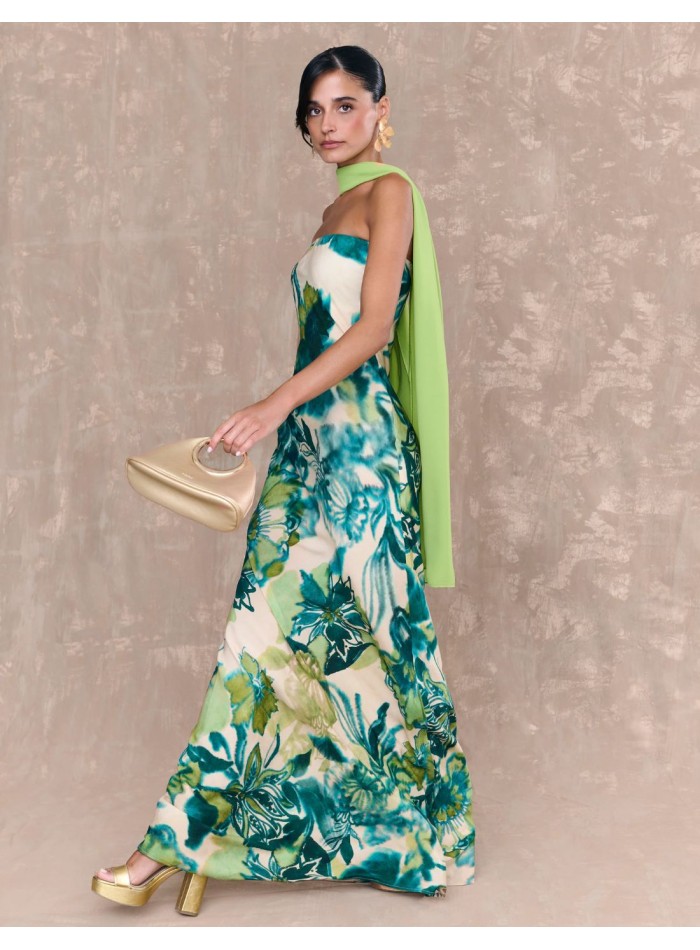 Robe longue avec encolure sans bretelles et...