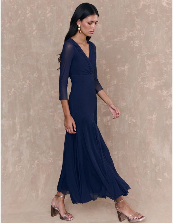 Robe d'invité midi bleu marine avec encolure croisée et... 2