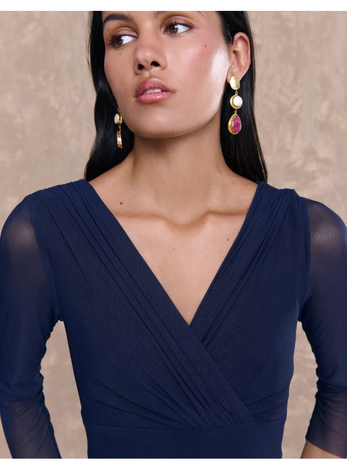 Navy blue midi guest dress with crossover...