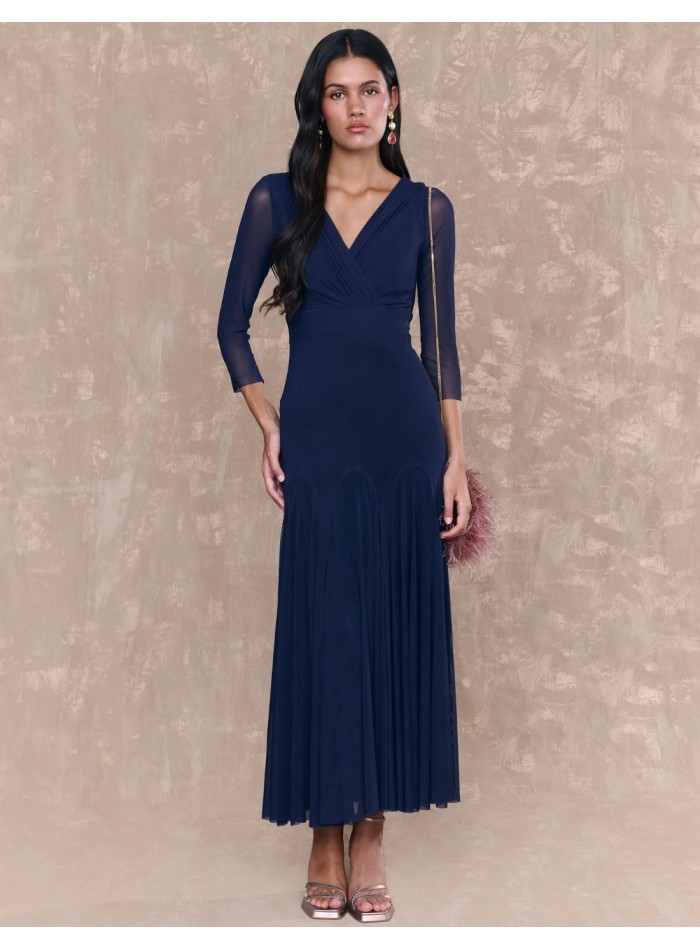 Navy blue midi guest dress with crossover...
