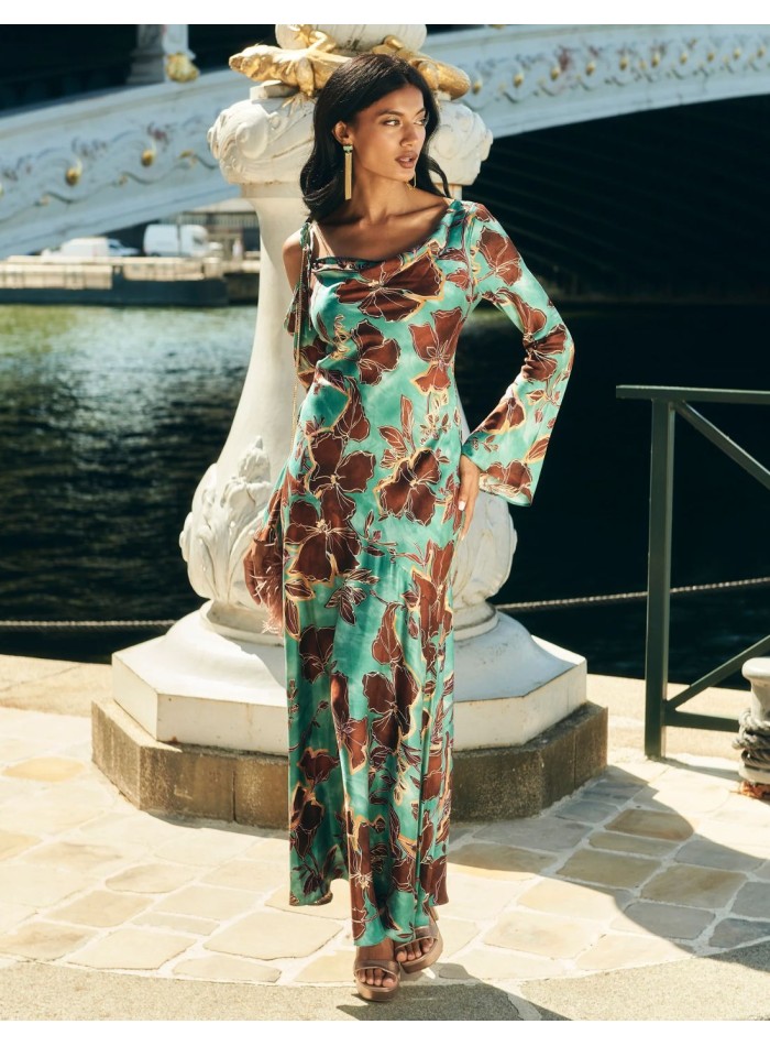 Robe d'invité midi à encolure asymétrique et...